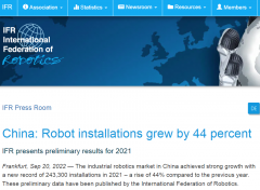 中国机器人按下“加速键” 安装量增长44%